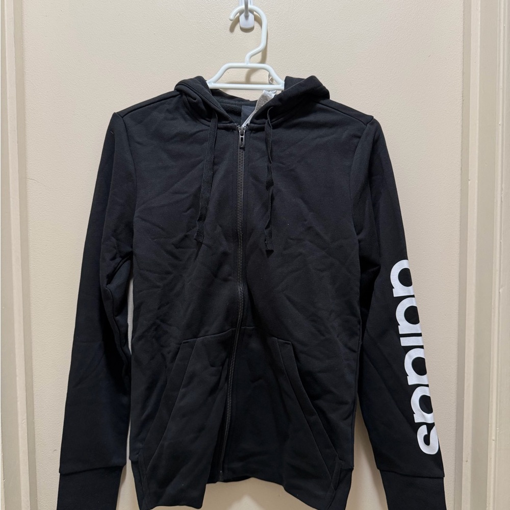 Adidas Black Zip-Up Hoodie with Sleeve Logo